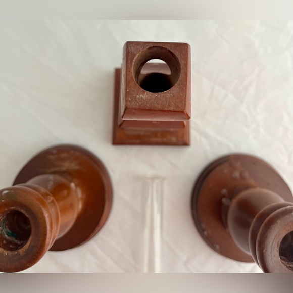 Vintage Handmade Wooden Candlestick Holders Wooden Propagation Bud Vase Set of 3 - Picture 6 of 9